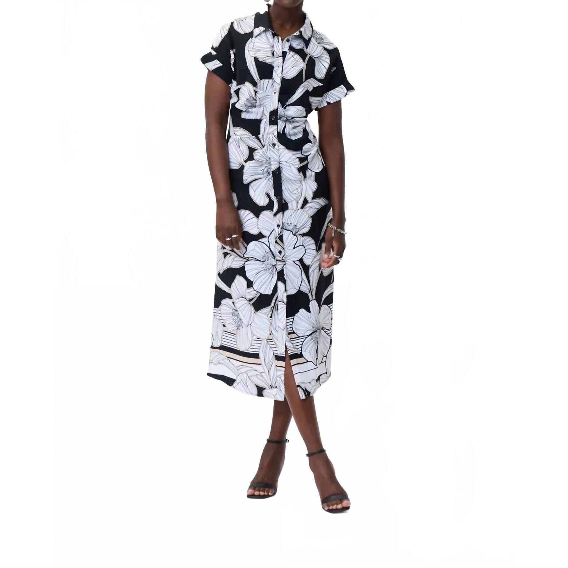 New Joseph Ribkoff Floral Print Button Down Dress In Black/White